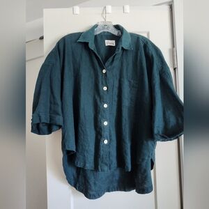 Flaex Linen Shirt, Emerald Green, S/M, Excellent Condition